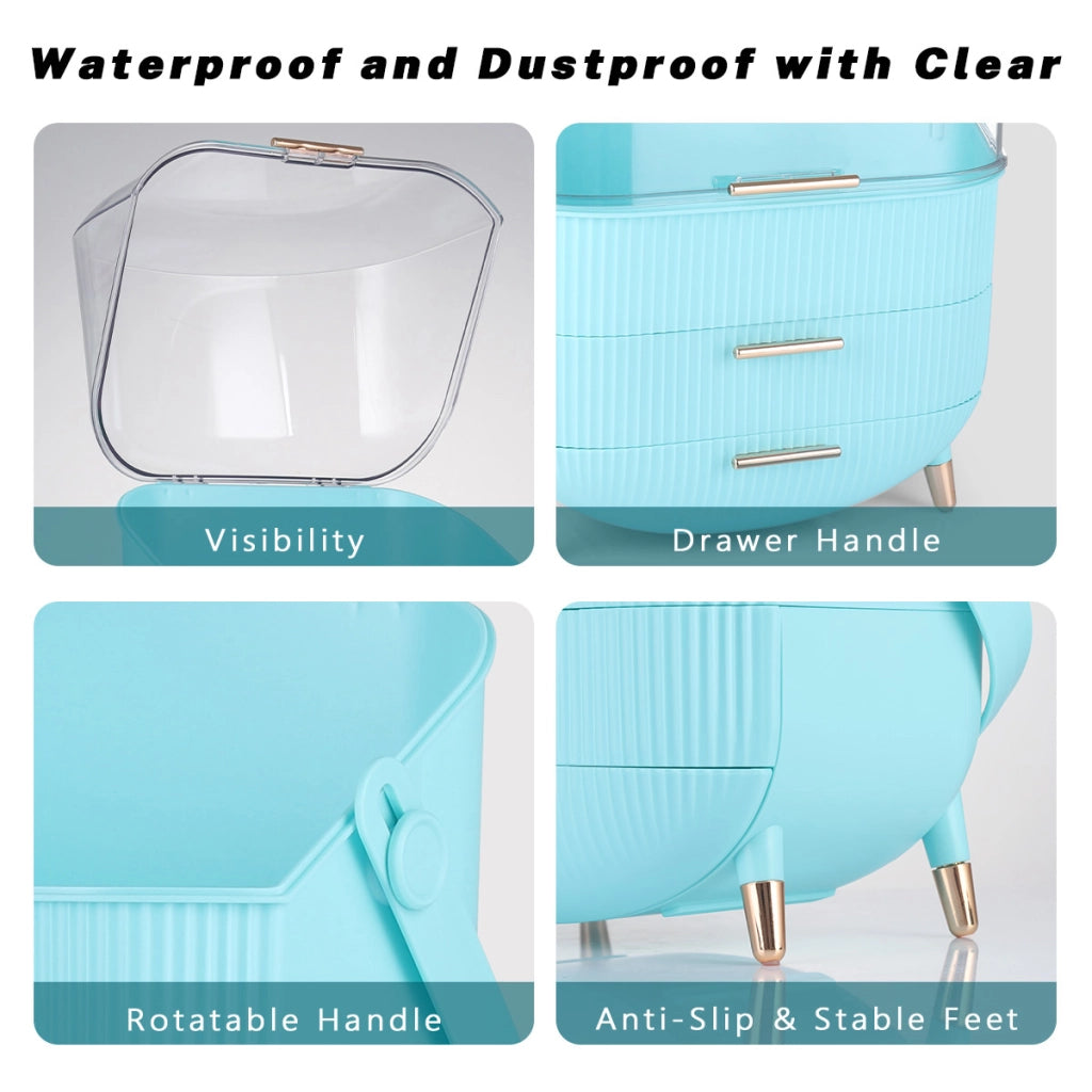 ZMH Porta trucchi da scrivania con più cassetti contenitore per cosmetici azzurro 29 x 19 x 38 cm