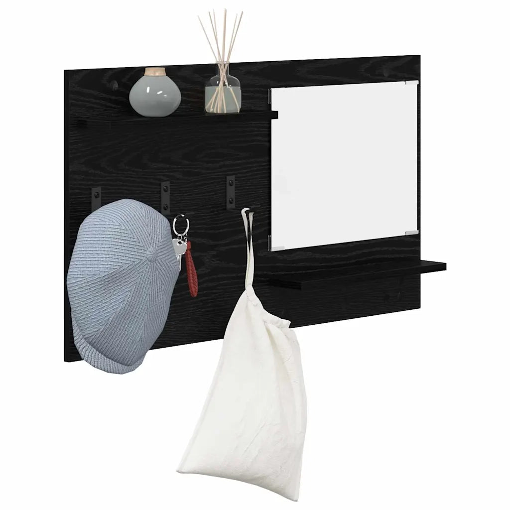 Appendiabiti a muro con lo scaffale Rovere Nero 90 x 10 x 50 cm 874516