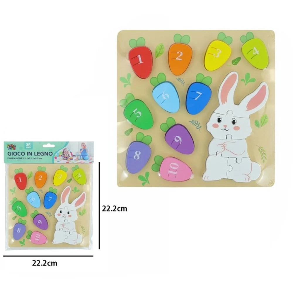 Trade Shop - Gioco Di Conteggio Abbinamento Numeri Puzzle In Legno Tema Coniglio Per Bambini 32370 -