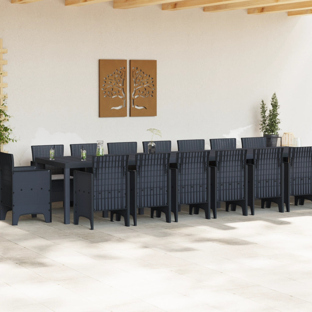 Set pranzo giardino  17 pezzi con cuscini Antracite Polirattan