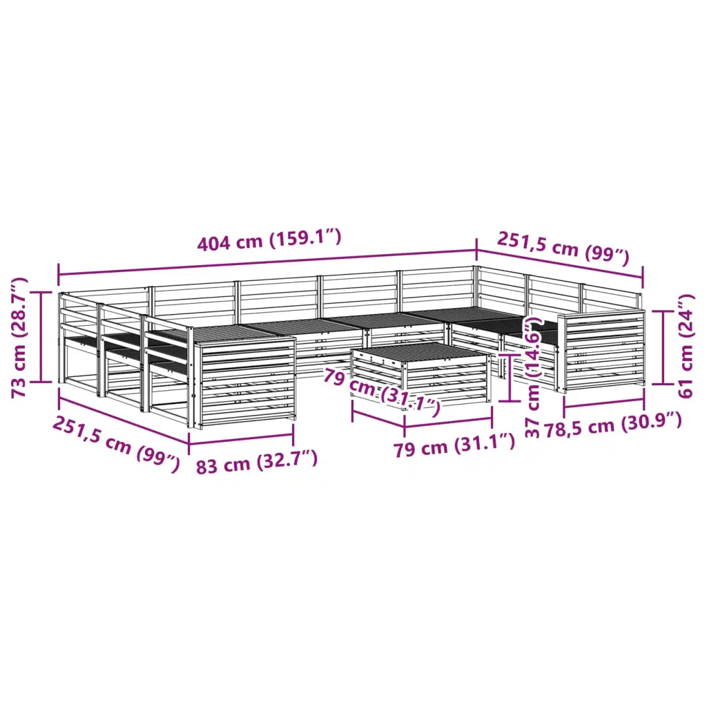 Set di divani da esterno 10 pcs Naturale