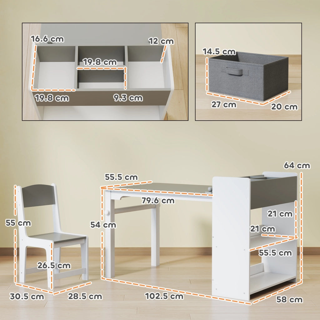 Tavolo da pranzo per bambini con 2 sedie ¨C zephmum ¨C grigio e bianco in legno e tessuto
