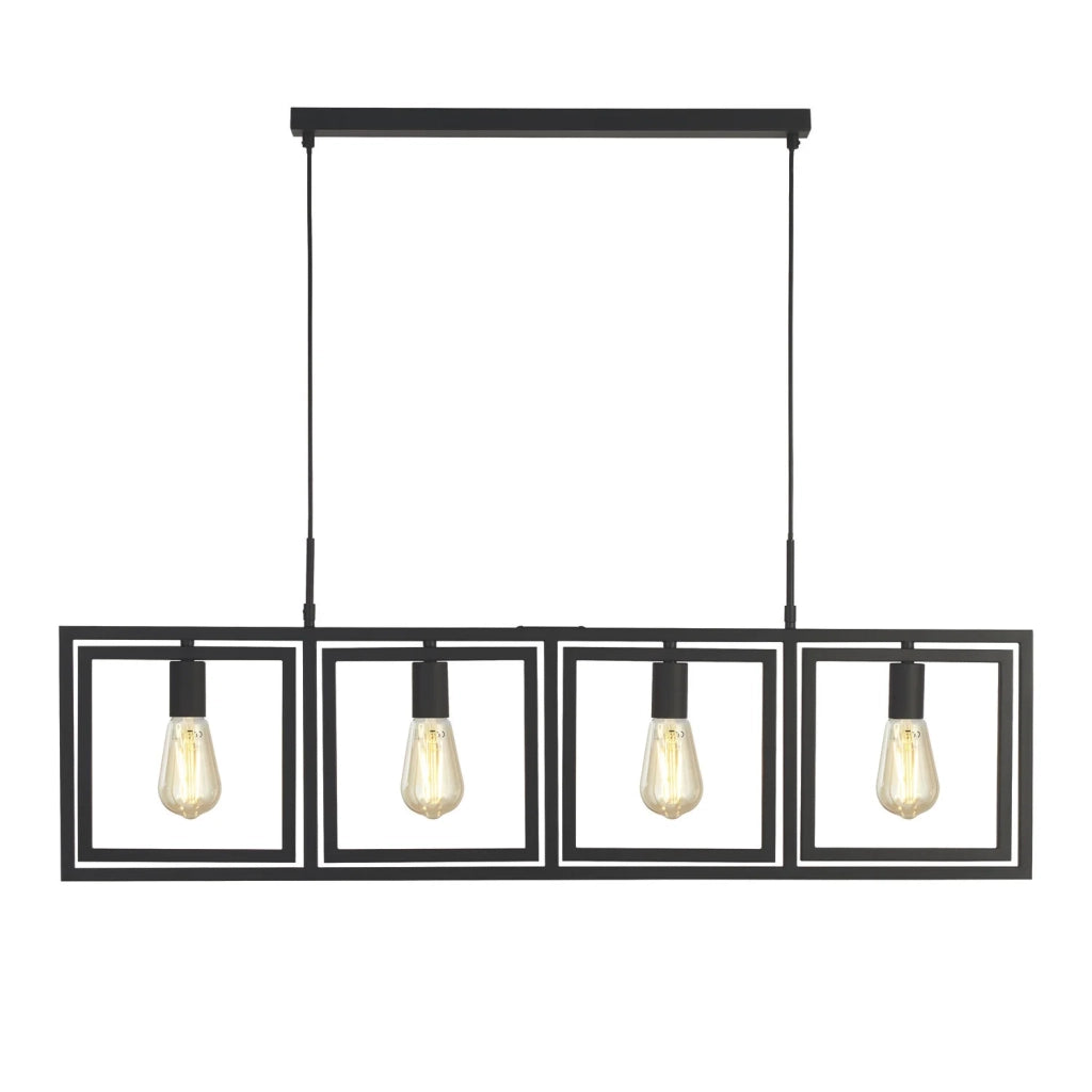 Lampadario Contemporaneo Plaza Acciaio Nero 4 Luci E27
