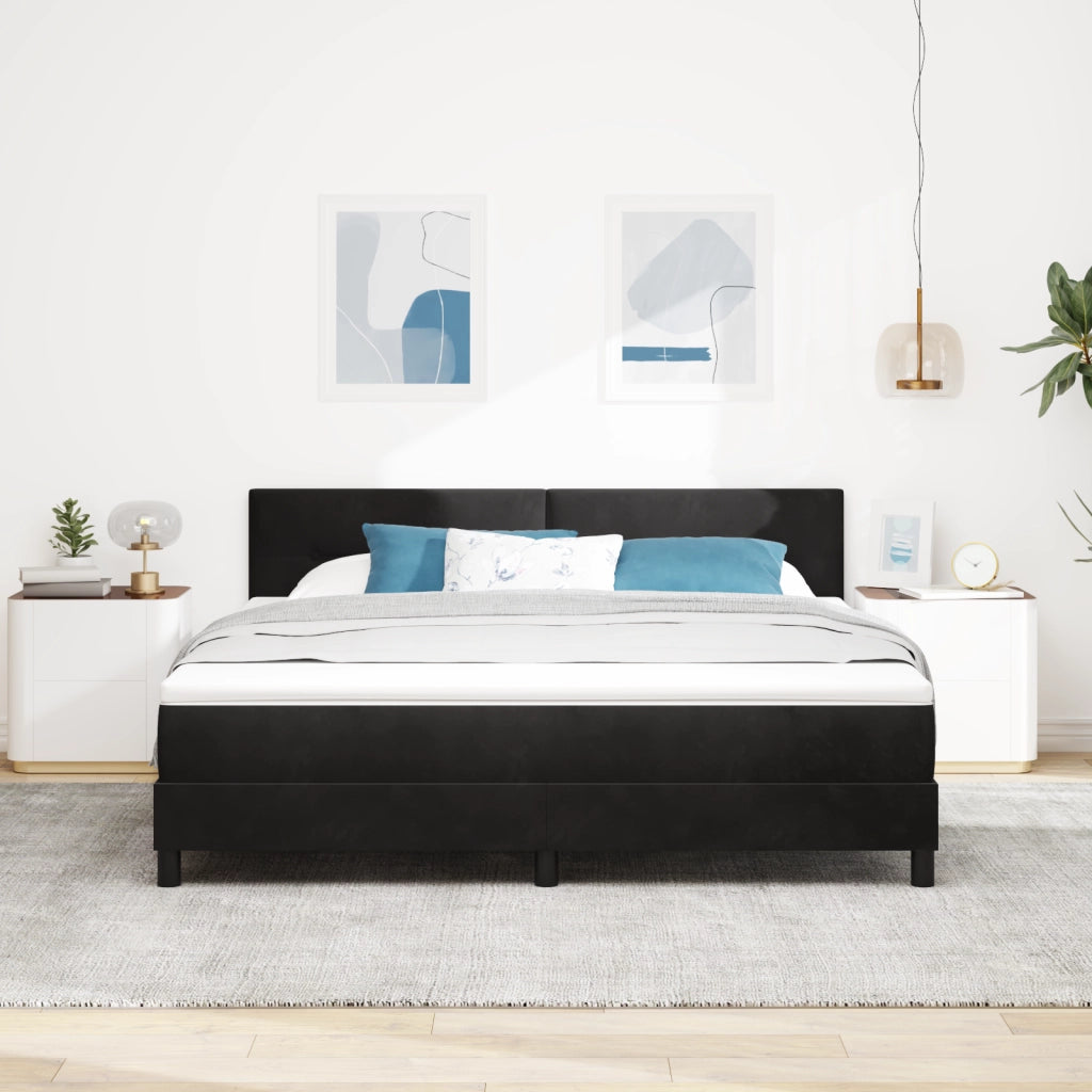 Letto Box Spring  con Materasso e LED Nero 180x200 cm Velluto