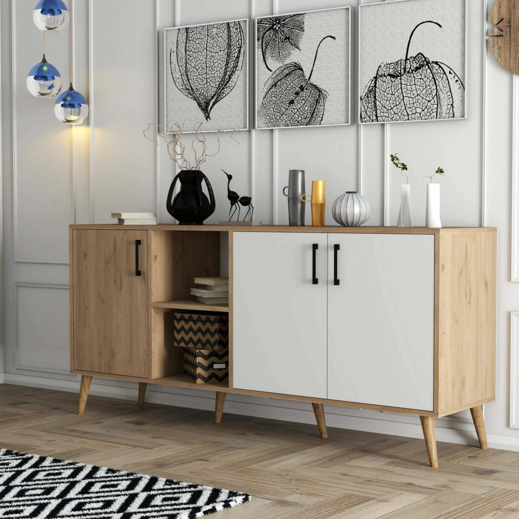Madia Vardah, Credenza 3 Ripiani, 180x45x80h cm Marrone Quercia