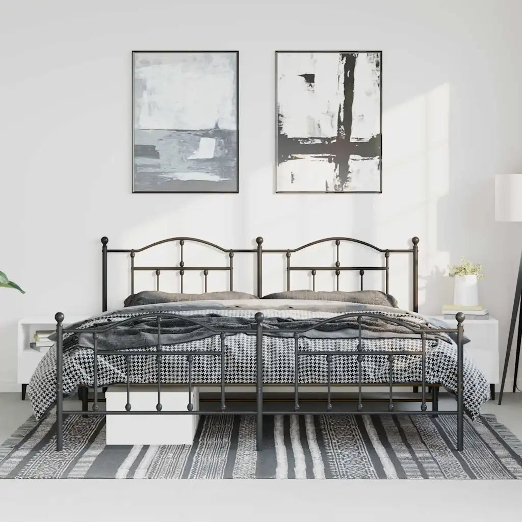 Giroletto con Testiera e Pediera Metallo Nero 183x213 cm 353462