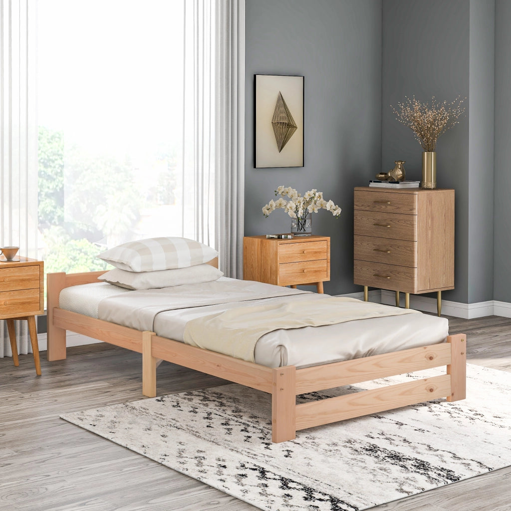Letto in Legno Massello con Testiera e Doghe ¨C MINIMAL ¨C 90x200 Naturale