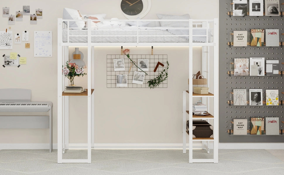 LETTO a soppalco in ferro 90x190 cm Bianco con scala laterale