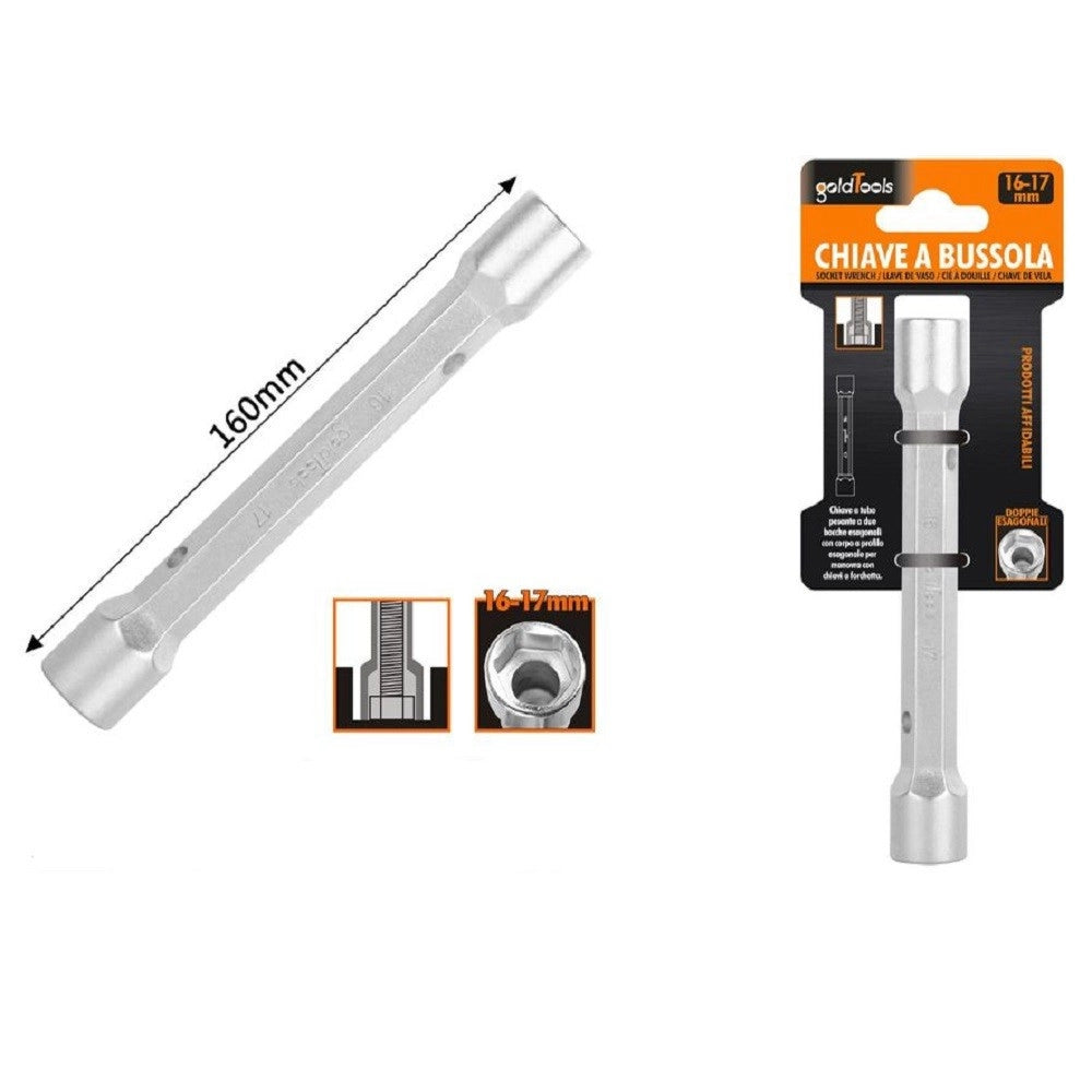 Trade Shop - Chiave A Bussola Tubo Esagonale Da 160 Mm Doppie Bocche Esagonali 16-17 Mm 97552 -
