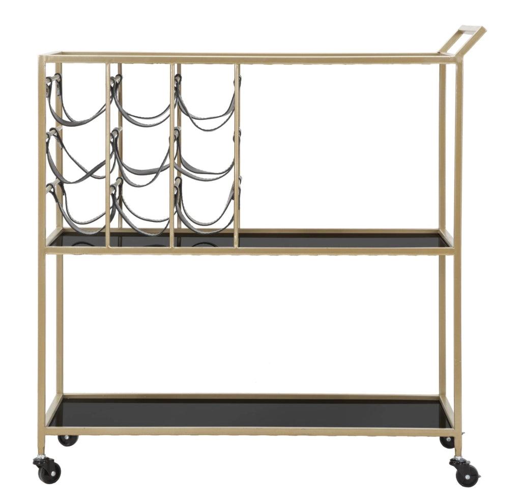 Carrello Black String Gold - Carrello Portavivande e Portabottiglie con Specchi, 79x39,5x82 cm - Stile Glam - Parent 940