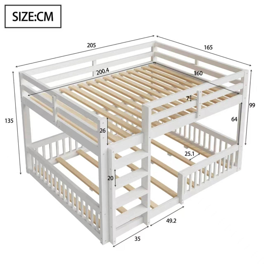 Letto a Castello 160x200 cm; 2 Posti - Con Sponde - in MDF e Legno di Pino - Bianco