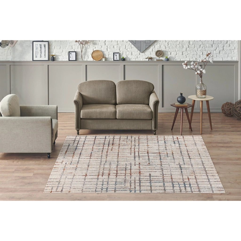 Tappeto moderno Jaka 225 a tessitura piatta crema e multicolor