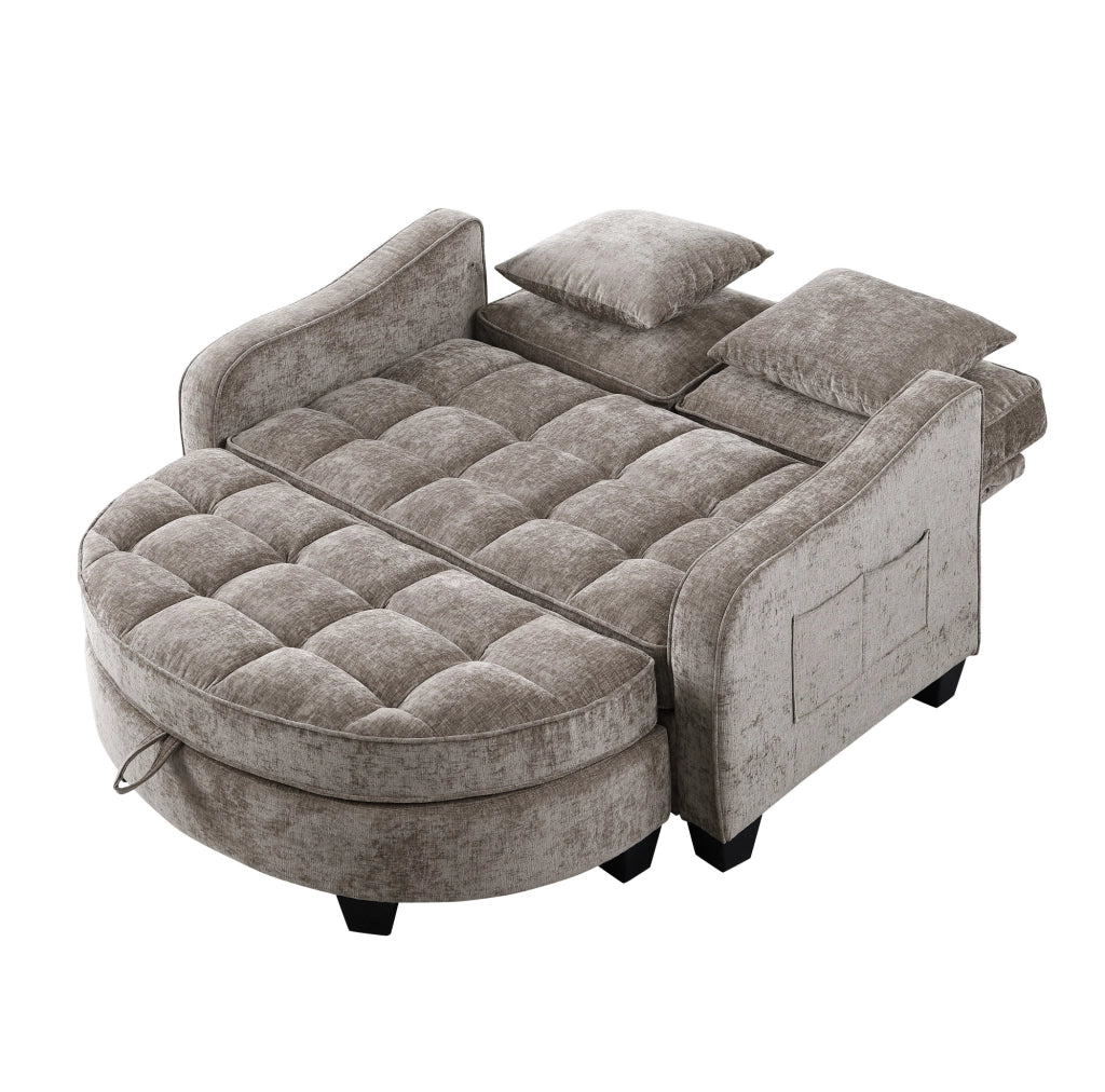 Divano letto 132x129x93 cm convertibile in chaise longue; in legno di eucalipto marrone