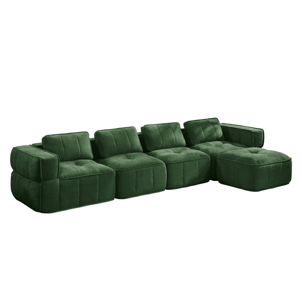 Divano modulare angolare con pouf 344x162x67 cm in poliestere verde; design senza telaio