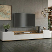 Oxanna, Mobile Porta tv 3 Ripiani Made in Italy, 200x35x30h cm Bianco Lucido