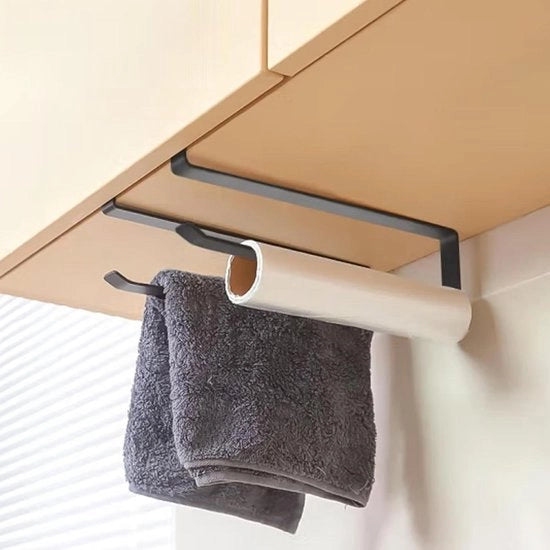 Set di supporti per rotoli di carta da parete da 2 pezzi senza forare - Installazione verticale/ orizzontale - Per cucina e bagno - Nero - 26 cm