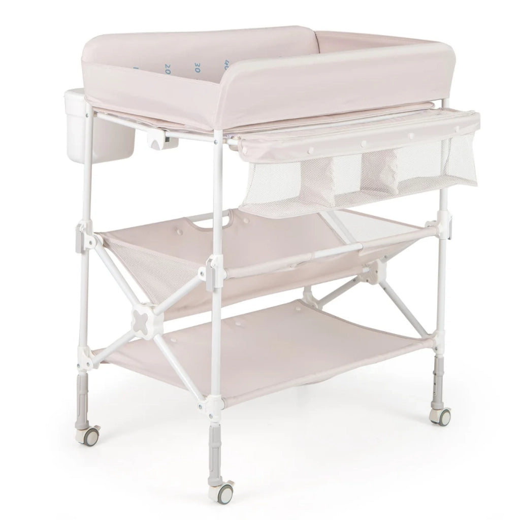 Fasciatoio portatile con rotelle 80 x 66 x 99-104 cm pieghevole e regolabile design ergonomico in rosa 20_0018784
