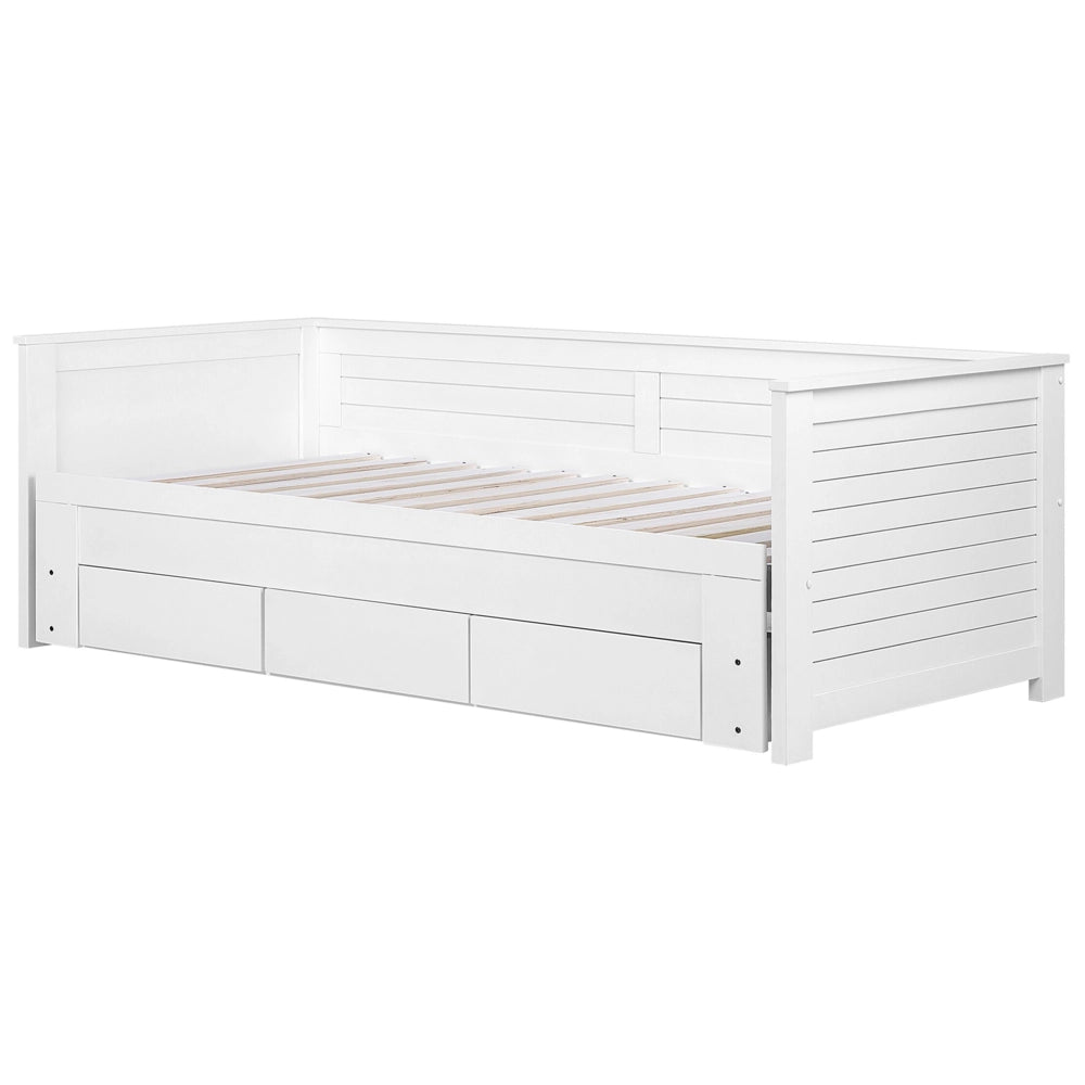 Letto Allungabile Legno MDF Bianco 3 Cassetti a Doghe 90/180 x 200 cm
