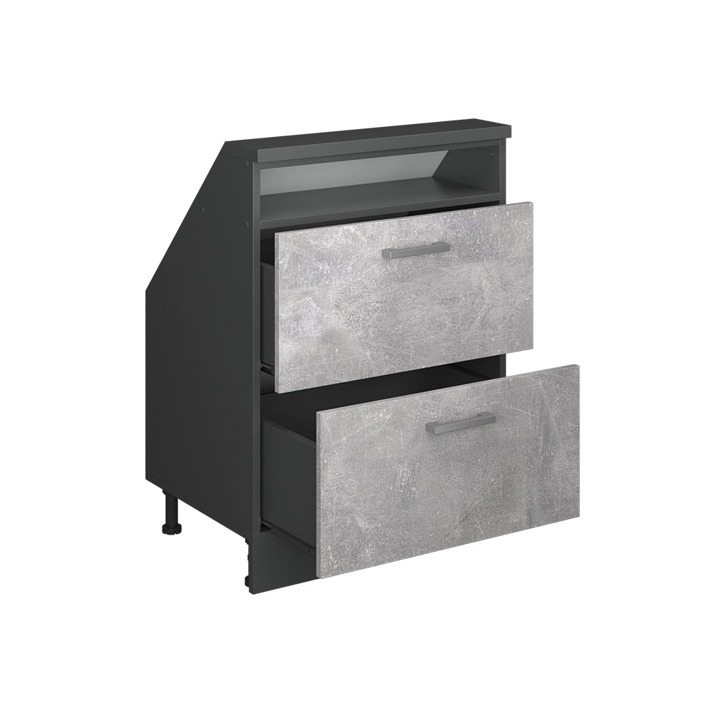 Mobile cucina sottotetto R-Line Calcestruzzo/Antracite 60 cm con 2 cassetti Vicco