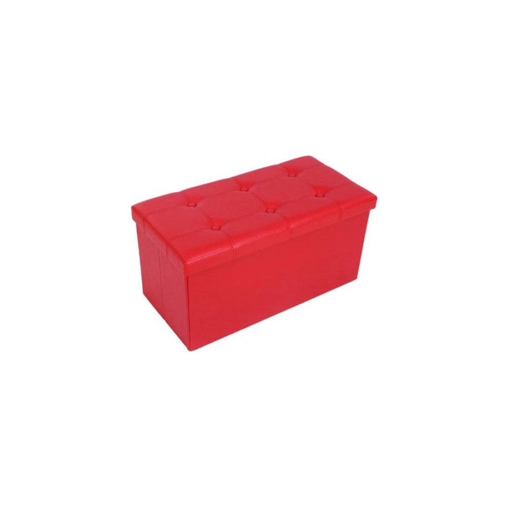 Trade Shop - Pouf Scatola Contenitore Rettangolare Similpelle Cassapanca Poggiapiedi Colore - Rosso