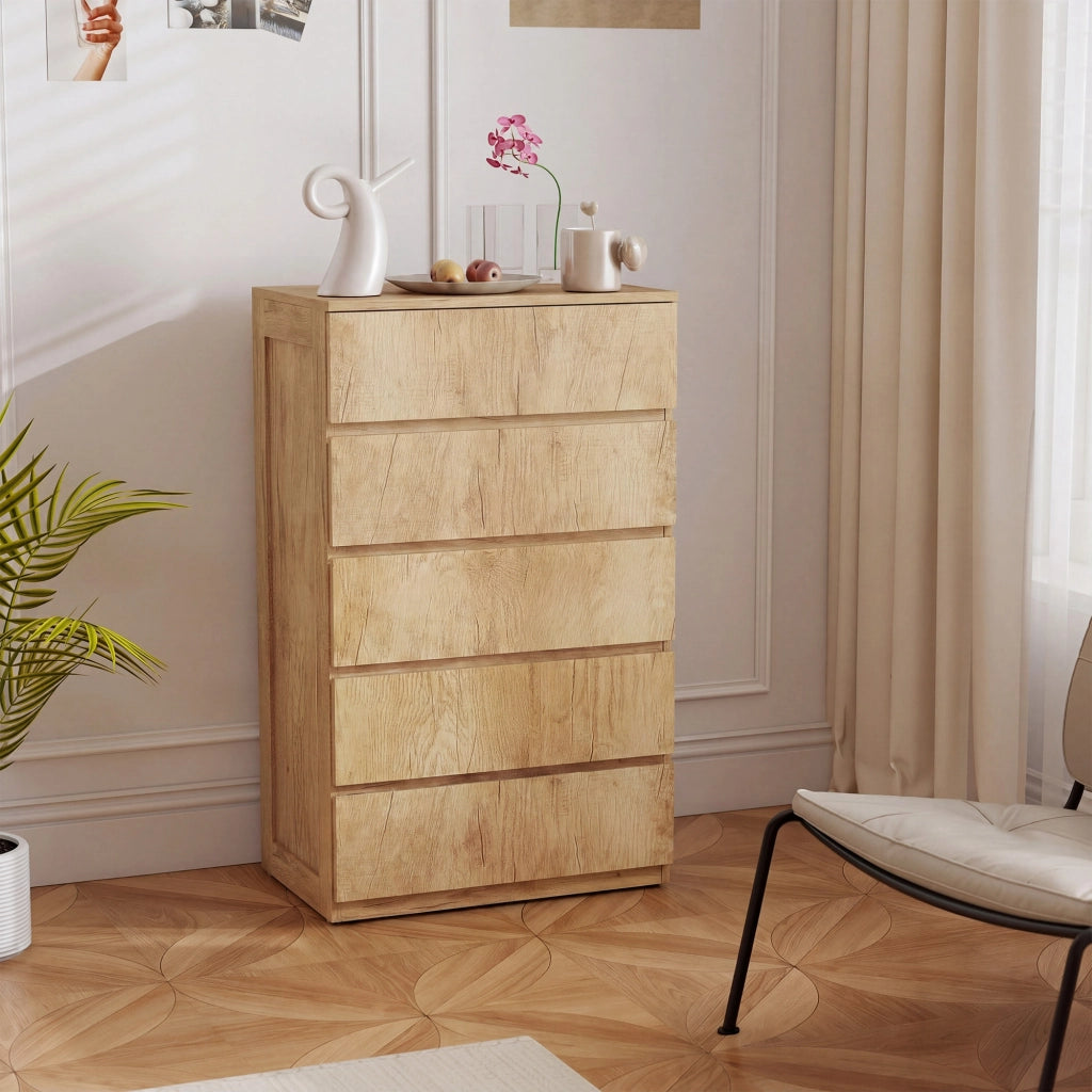 Cassettiera 5 Cassetti Senza Maniglie ¨C Minimal ¨C Legno Naturale 60x39x100