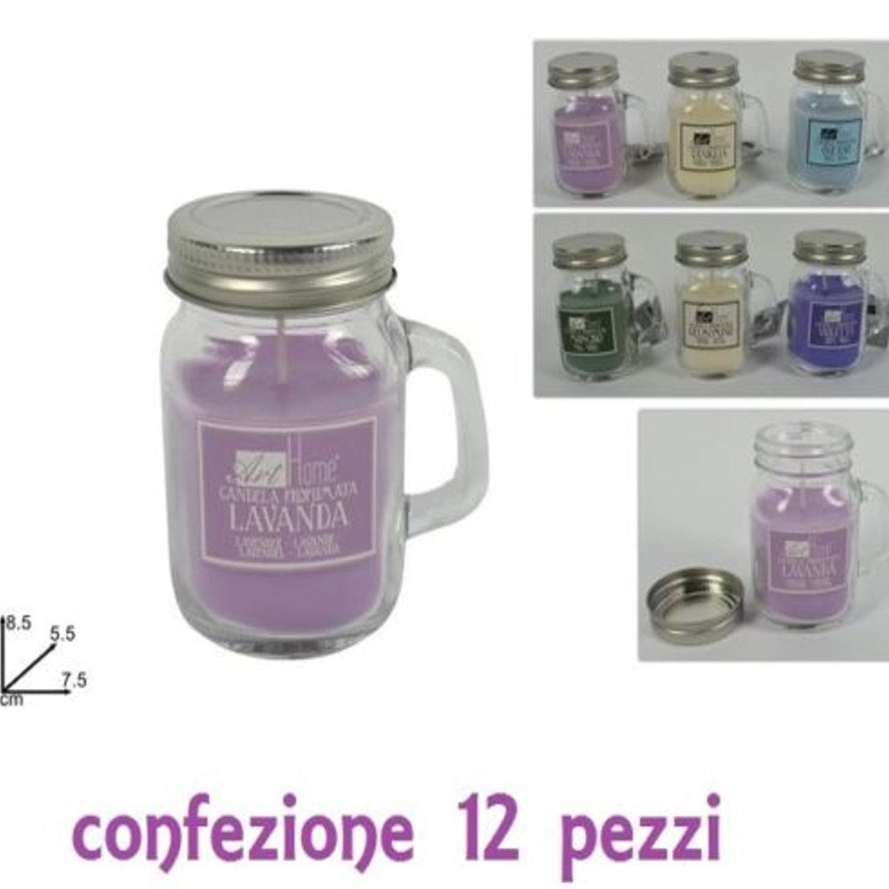Trade Shop - Set 12 Candele Profumate In Barattolini Vetro Con Manico Varie Fragranze -