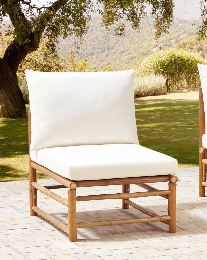 Modulo per esterni senza braccioli a 1 posto in bambù bianco sporco con cuscino seduta da giardino