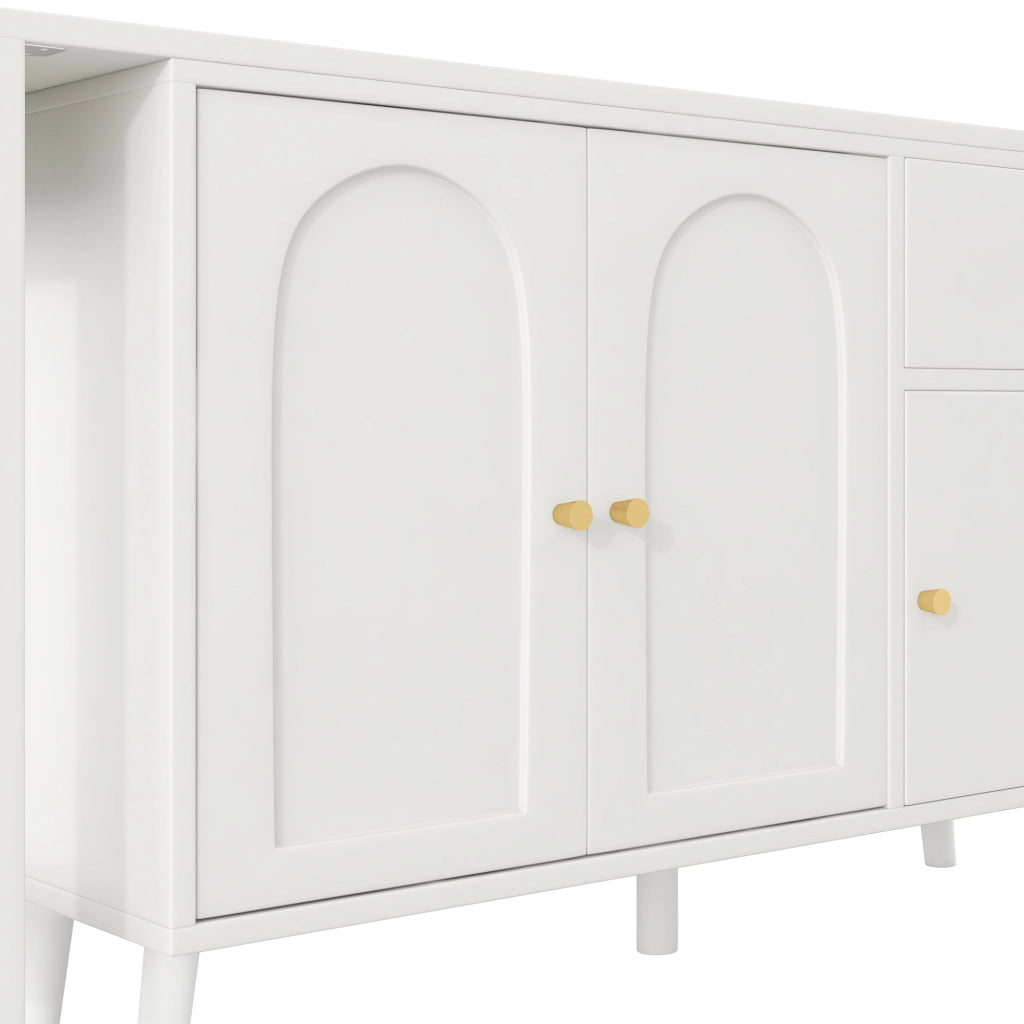 Scrivania multifunzione 2 in 1 con sideboard girevole 360°, 3 ante e 1 cassetto, colore bianco