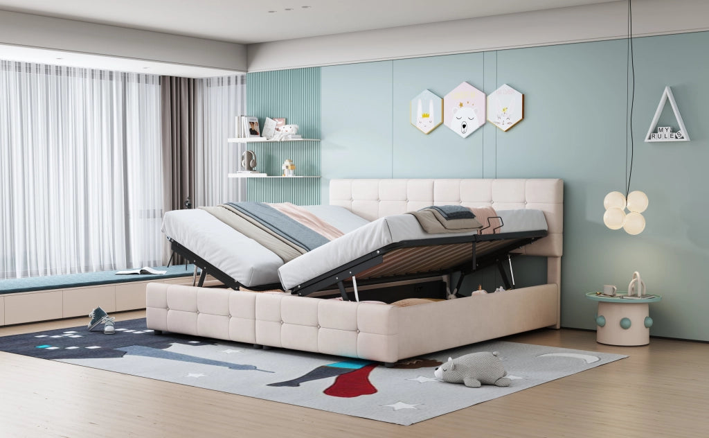 Letto matrimoniale – 180x200 cm – idraulico contenitore multiuso – velluto beige