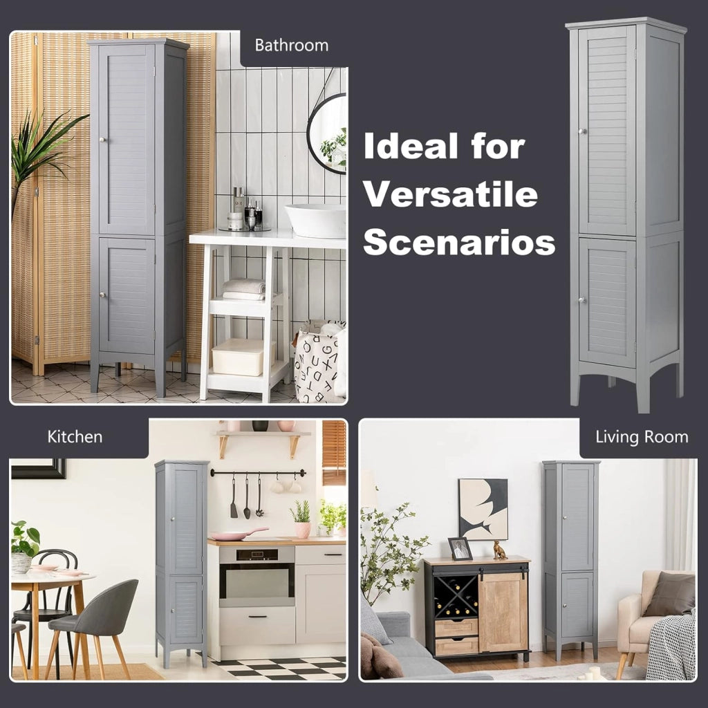 Mobile Portaoggetti da Bagno a 5 Livelli con Ante e Scomparti, Organizer per WC, Cucina e Soggiorno, 38 x 38 x 160 cm, 3 Colori