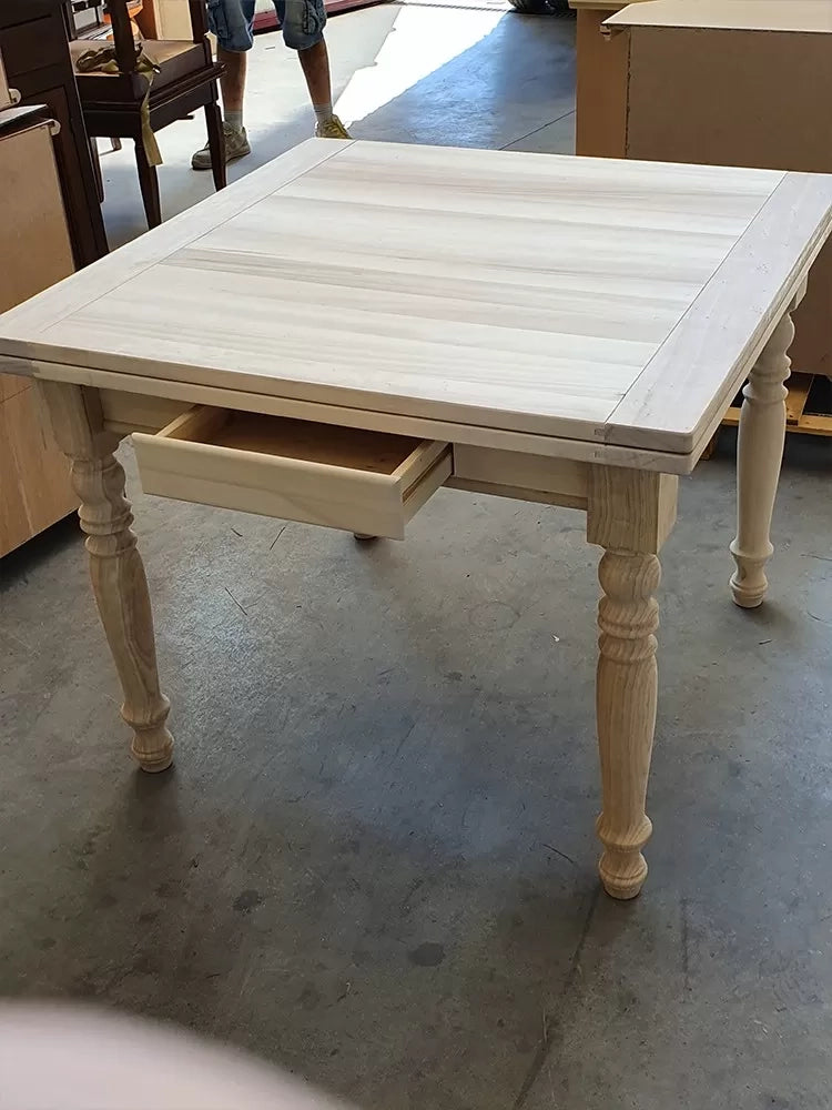 Tavolo quadrato allungabile a libro in legno massello grezzo 100x100x80 - Mobili 2G