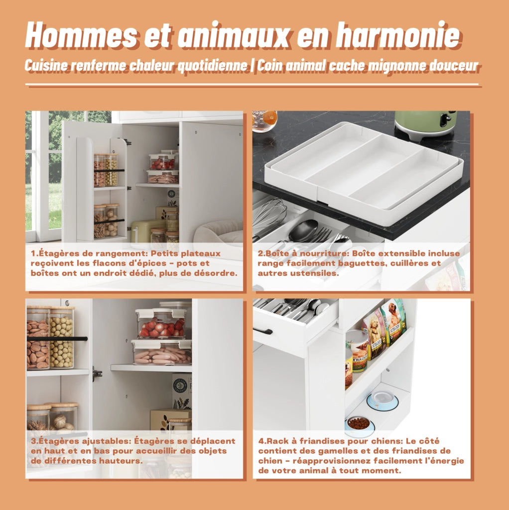 Carrello da cucina con area pet e 3 cassetti