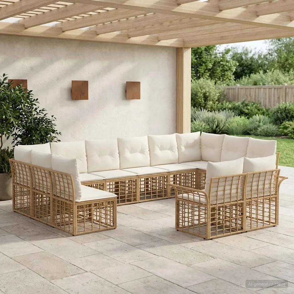 Set di divani da esterno 12 pcs Naturale e Bianco Crema 3437786