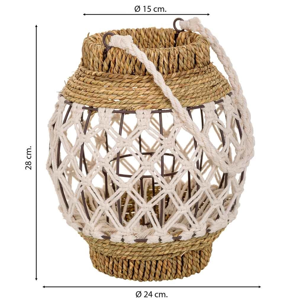 Lanterna in cotone intrecciato e fbira naturale marrone 15x24x28h