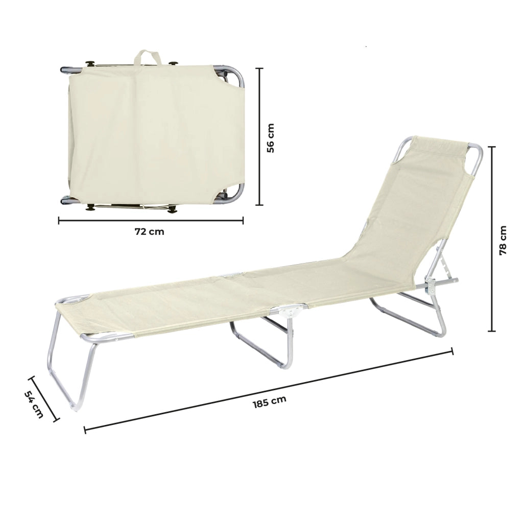 Coppia Lettini Prendisole Pieghevoli in Metallo  Reclinabili 4 Posizioni, Waterproof e Anti-UV, Portata 110 kg, Ideali per Mare Giardino Piscina Ecru