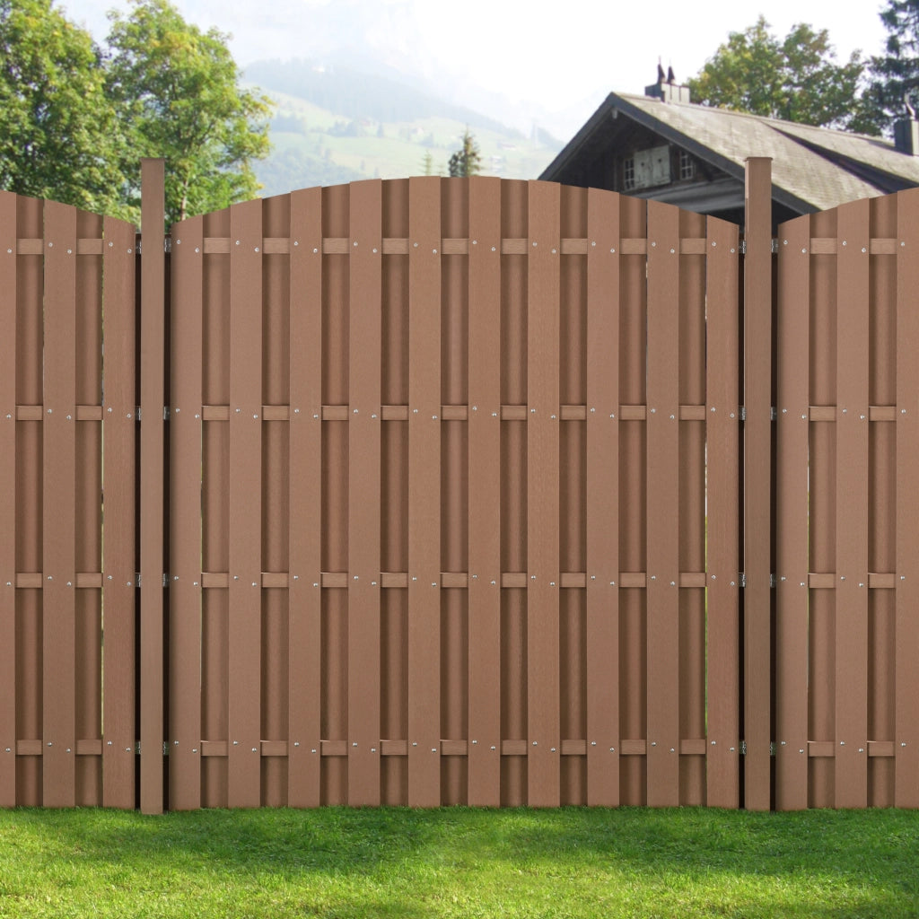 Set di 3 Pannelli Steccato ad Arco con Doghe in WPC e Base in Acciaio (AxL)185x562 cm - Marrone NEU.HOLZ