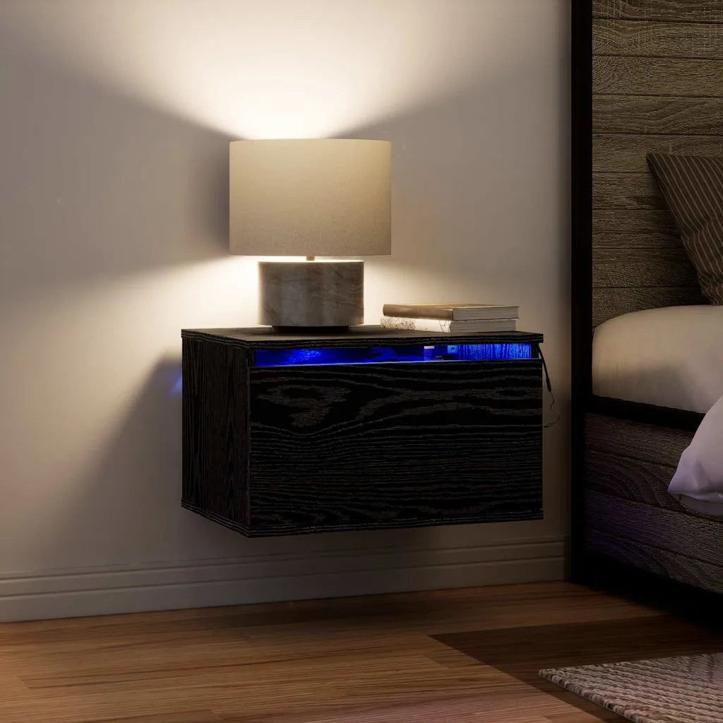 Mobiletto da comodino a parete con cassetto 2 pz-Set di 2 Tavolino da notte Rovere Nero 968458