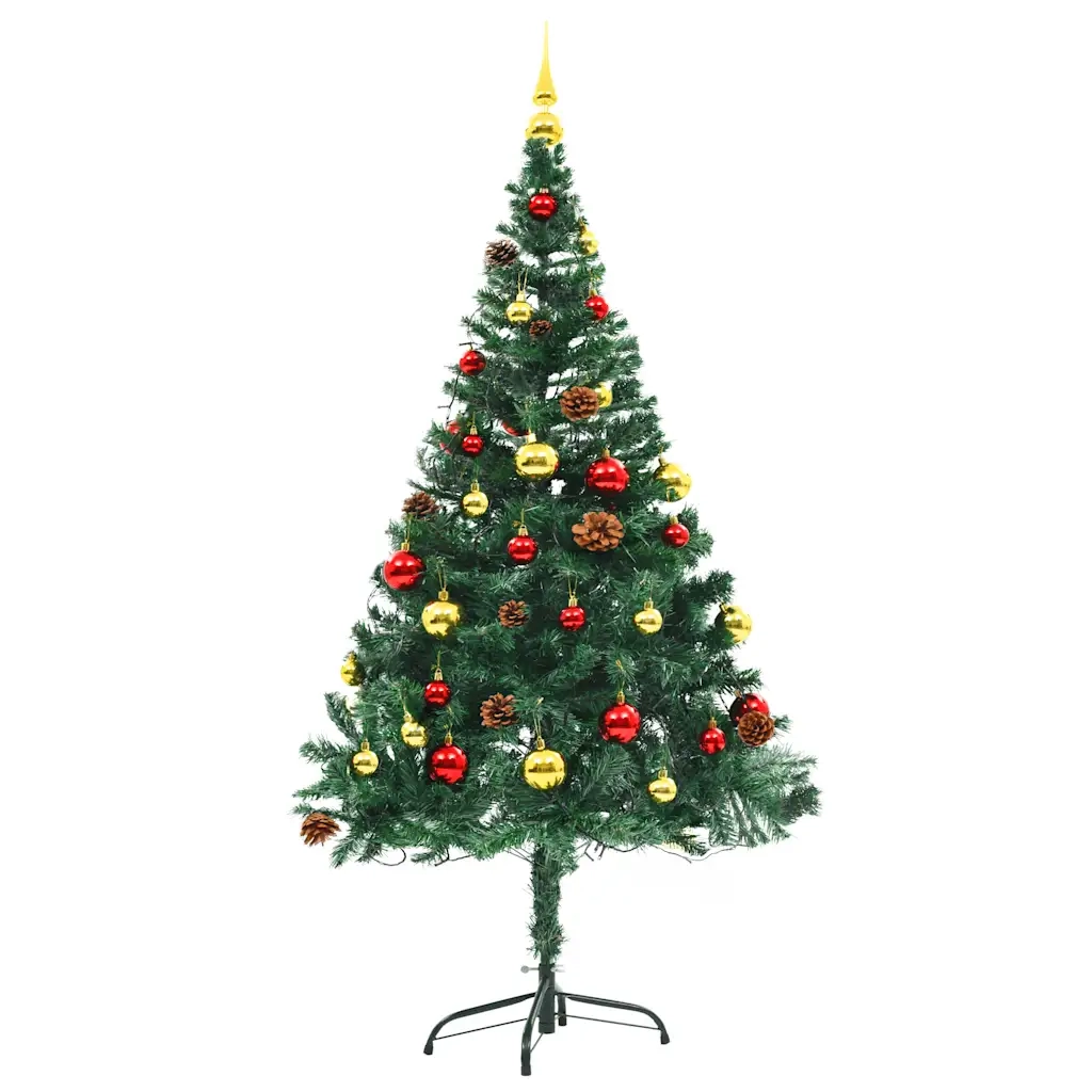Albero di Natale Artificiale con Palline e LED 150 cm Verde cod mxl 6991
