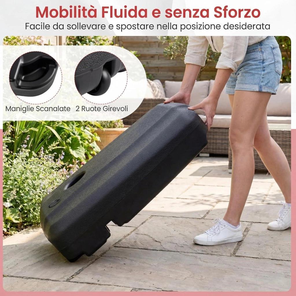 Base per Ombrellone da Patio a 102 kg/150 kg, in Plastica HDPE con Ruote, Supporto Quadrato per Ombrellone Riempibile con Acqua o Sabbia, per Esterno, Balcone, Spiaggia (102, Chilogrammi)