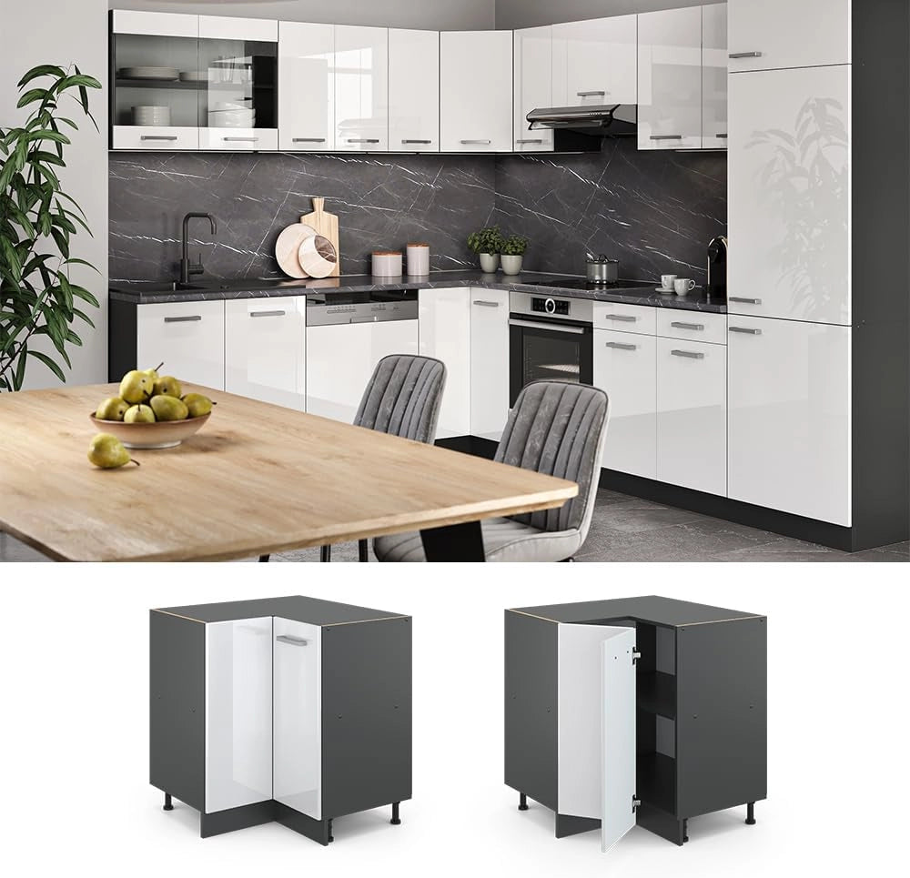 Mobile ad angolo cucina R-Line, Bianco lucido, 75.6 cm senza piano di lavoro, per la libera combinazione all'interno di sistemi cucina modulari