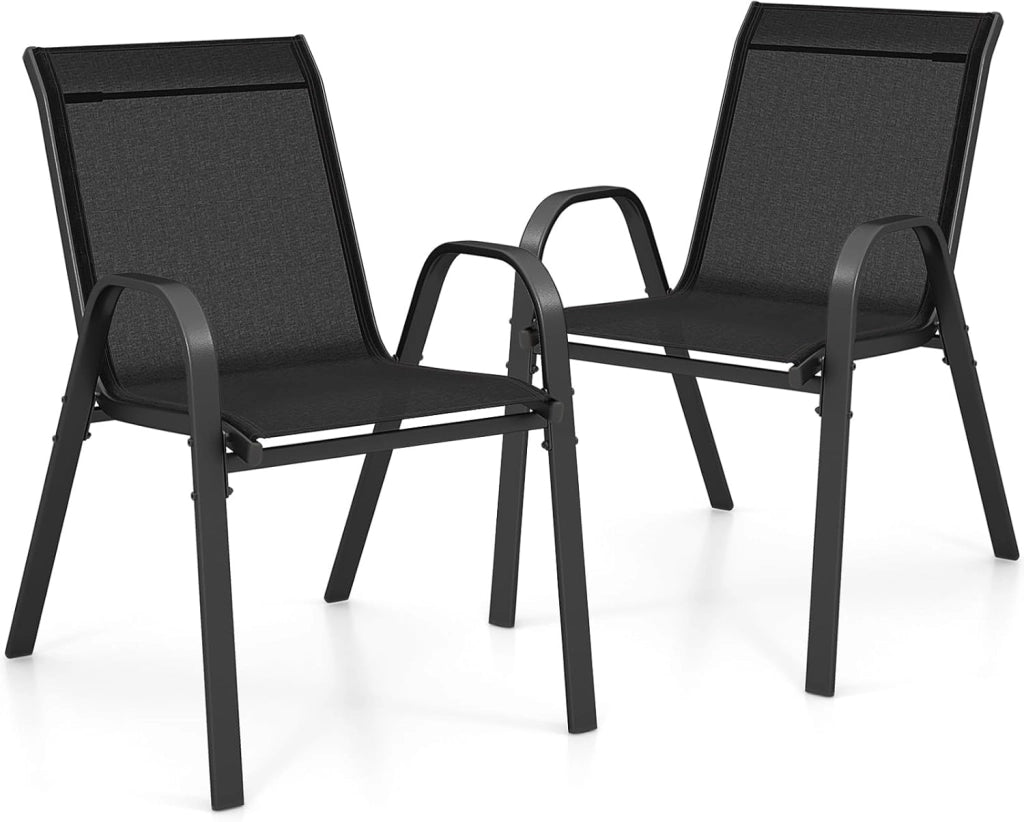 Set di 2 Sedie Impilabili, Sedia da Giardino con Corrimano, Telaio in Acciaio Tubolare Verniciato a Polvere, Sedia per Giardino e Patio