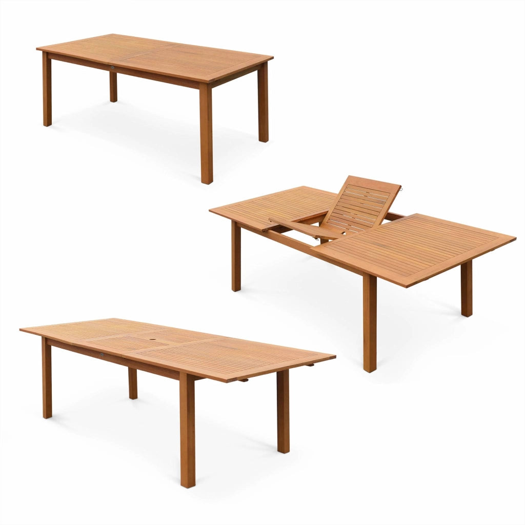 Set tavolo da giardino rettangolare allungabile in legno con 8 sedie,