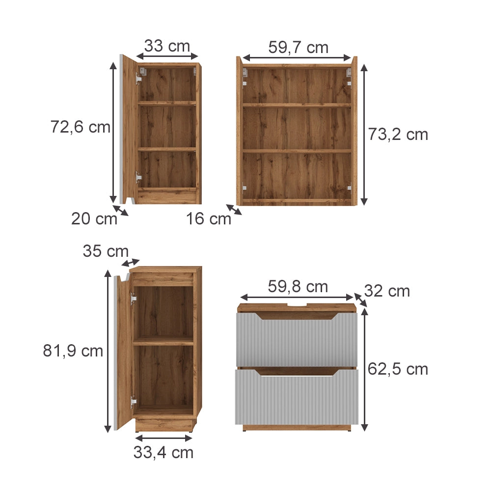 Vicco Set di mobili da bagno Rovere/grigio a righe 4 parti