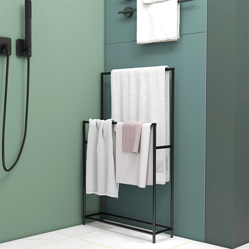 PORTAASCIUGAMANI autoportante a 2 barre 66x20x110 cm metallo nero