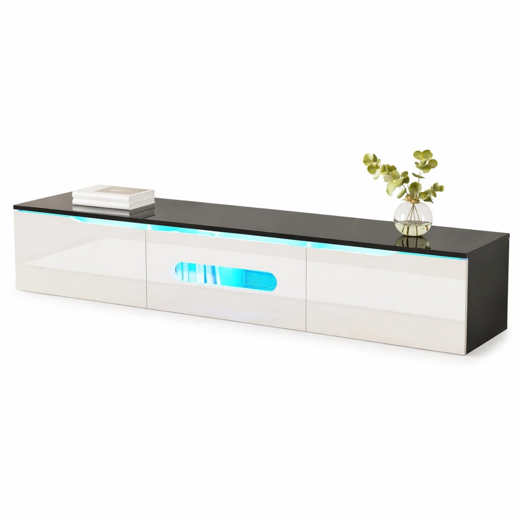 Mobile TV sospeso o da pavimento 180 cm nero e bianco con LED RGB Bluetooth