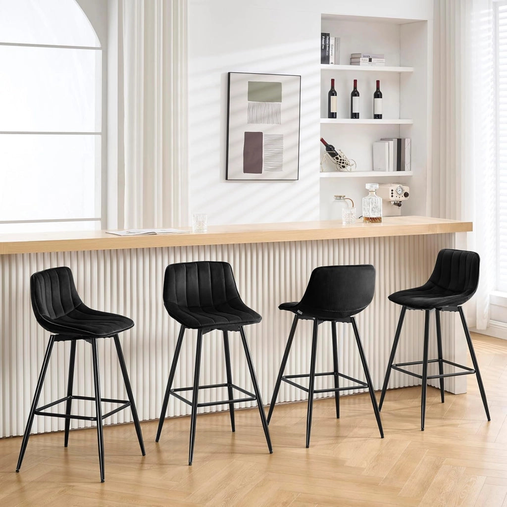 Sgabelli da Cucina Set di 4, Sedie da Bar in Velluto, Sgabelli Alti con Schienale, per Colazione da Bistro, Isola, Banco, Nero