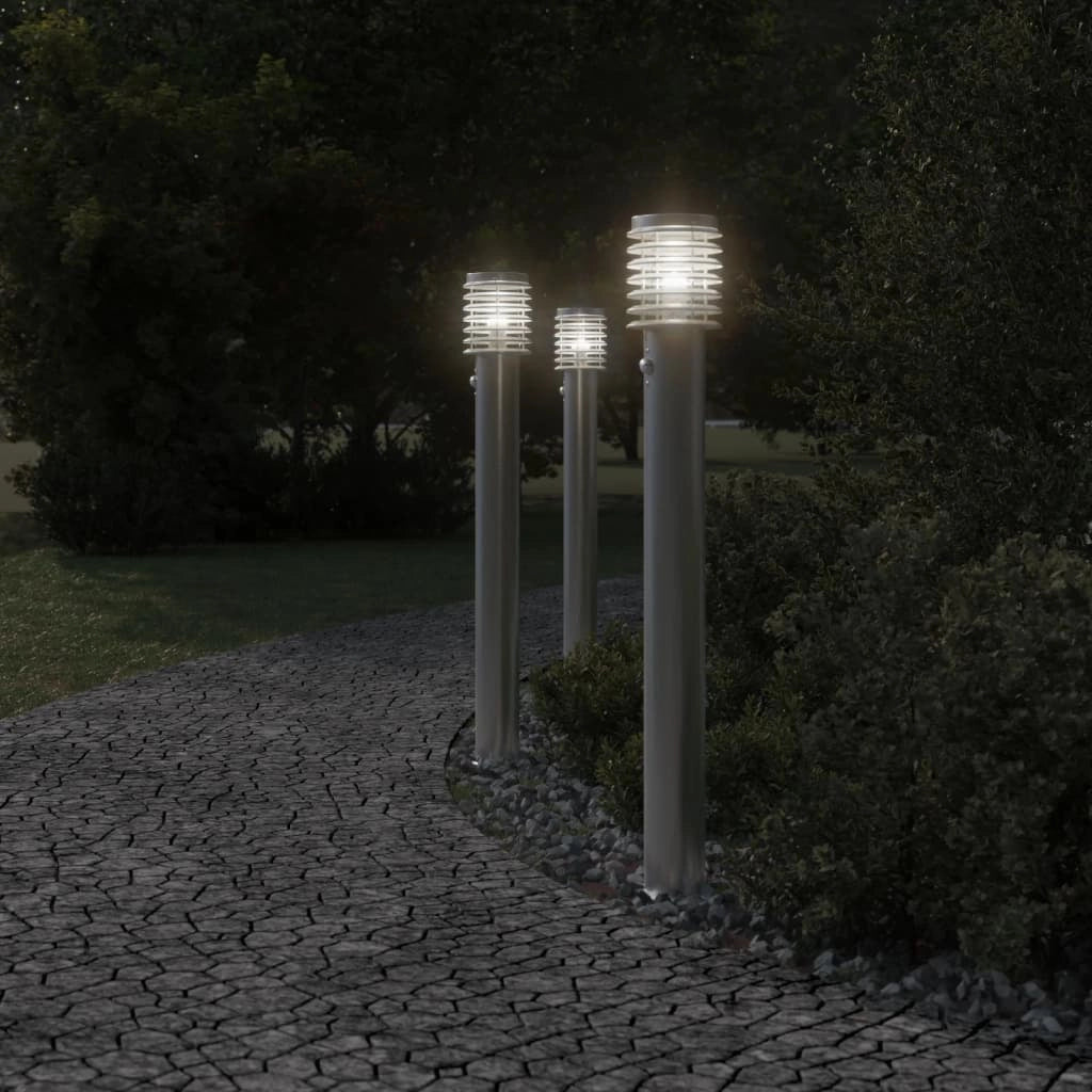 Lampada da terra per esterni con sensore acciaio inox argento Argento 02_0042525