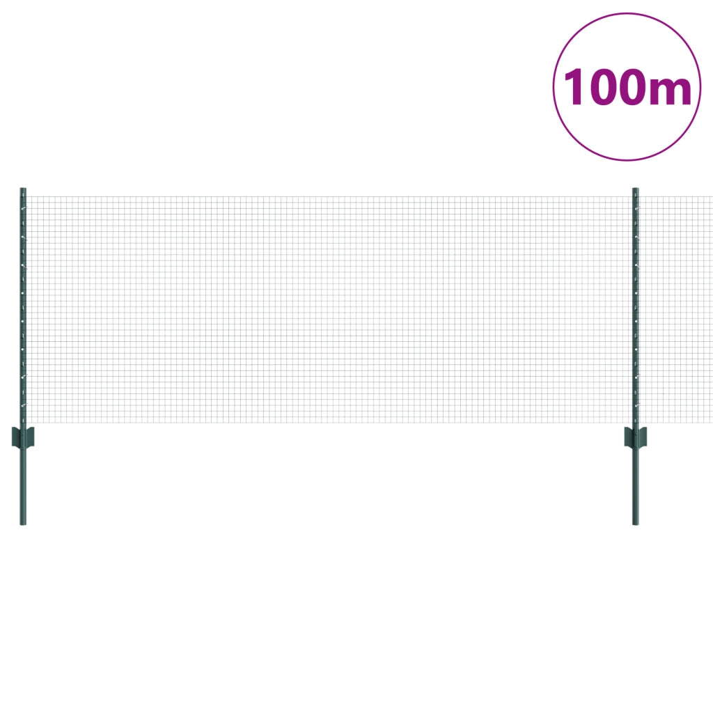 Recinzione in Filo Saldato con 44 Paletti U Verde 0,8x100 m Acciaio