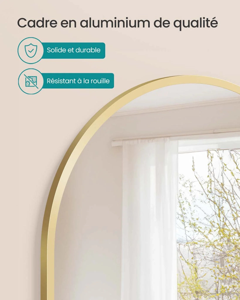 Specchio da bagno specchio da parete ad arco cornice in alluminio 91 x 61 cm con pellicola di sicurezza facile da montare per soggiorno camera da letto bagno oro 12_0008047