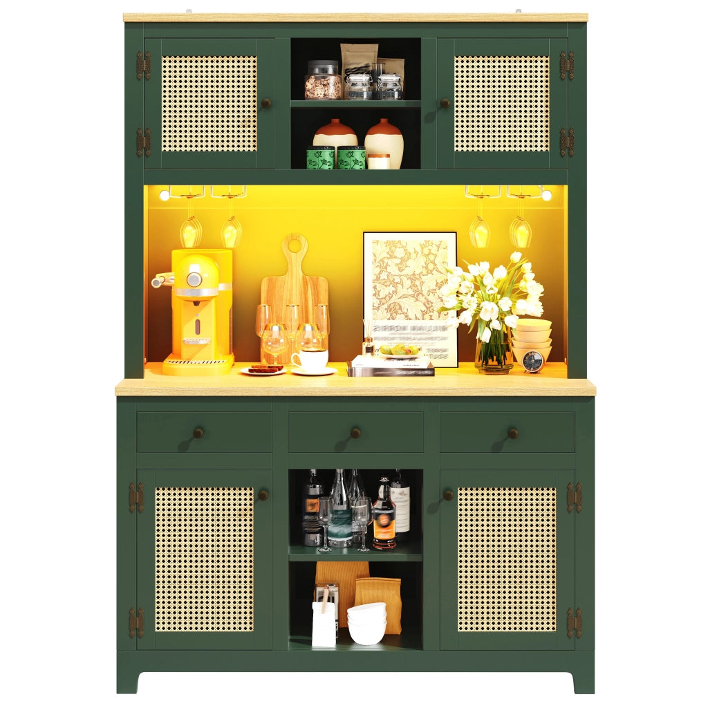 Armadio Alto con LED e Cassetti in Rattan ¨C MINIMAL ¨C Vintage, Ripiani Regolabili